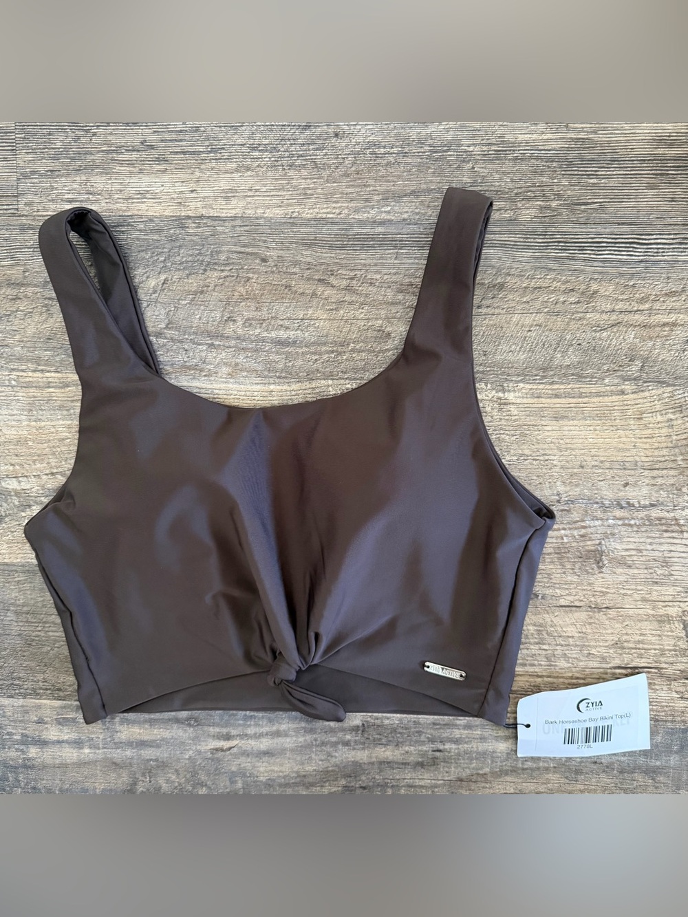 ZYIA Active Size Large Bark Horseshoe Bay Longline Bikini Top/Sports Bra Brown